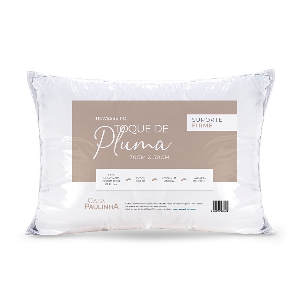 Travesseiro Toque de Pluma Suporte Firme Percal 180 Fios 70cm x 50cm - Home & Living