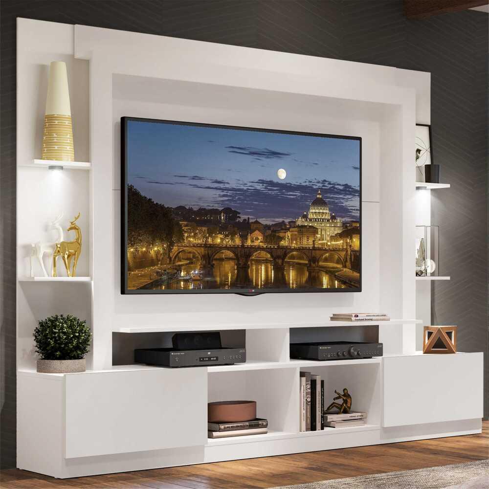 Rack Estante TV 65" com Leds Berlim Multimóveis Branco em Oferta na Shopee