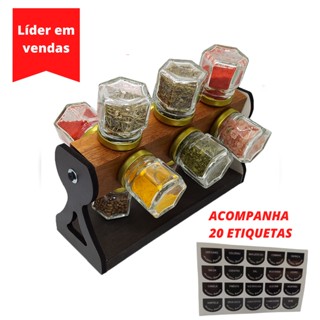 Porta temperos porta condimentos 12 potes giratório madeira para cozinha mdf com 12 potes para temperos