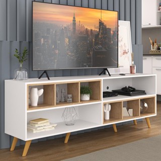Rack para TV 75" Retrô com Nichos Jazz Multimóveis MP1022 Branco/Rustic/Natural