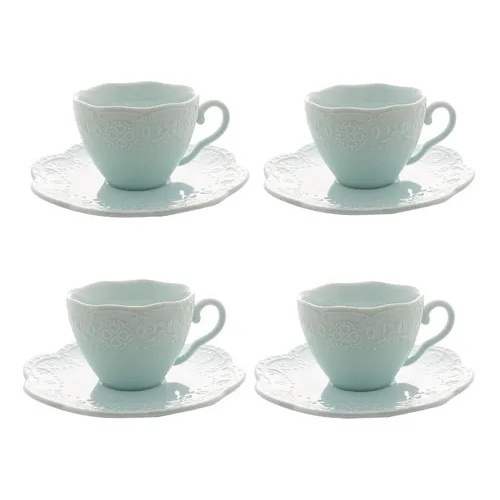 Cj 4 Xicaras Cafe Porcelana C/pires 120ml Butterfly Azul