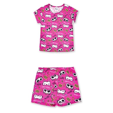 Conjunto Pijama para menina. Baby Doll Infantil estampa gatinhos. Short e Blusa Gatinhos Pink. Roupa para dormir de Criança.