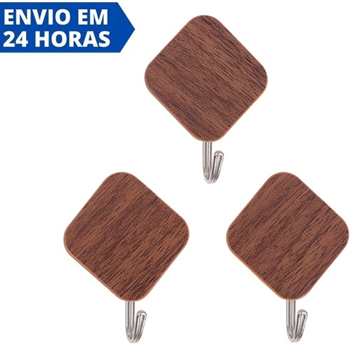 Kit 3 Ganchos de Cozinha Parede Banheiro Estilo Madeira em Oferta na Shopee