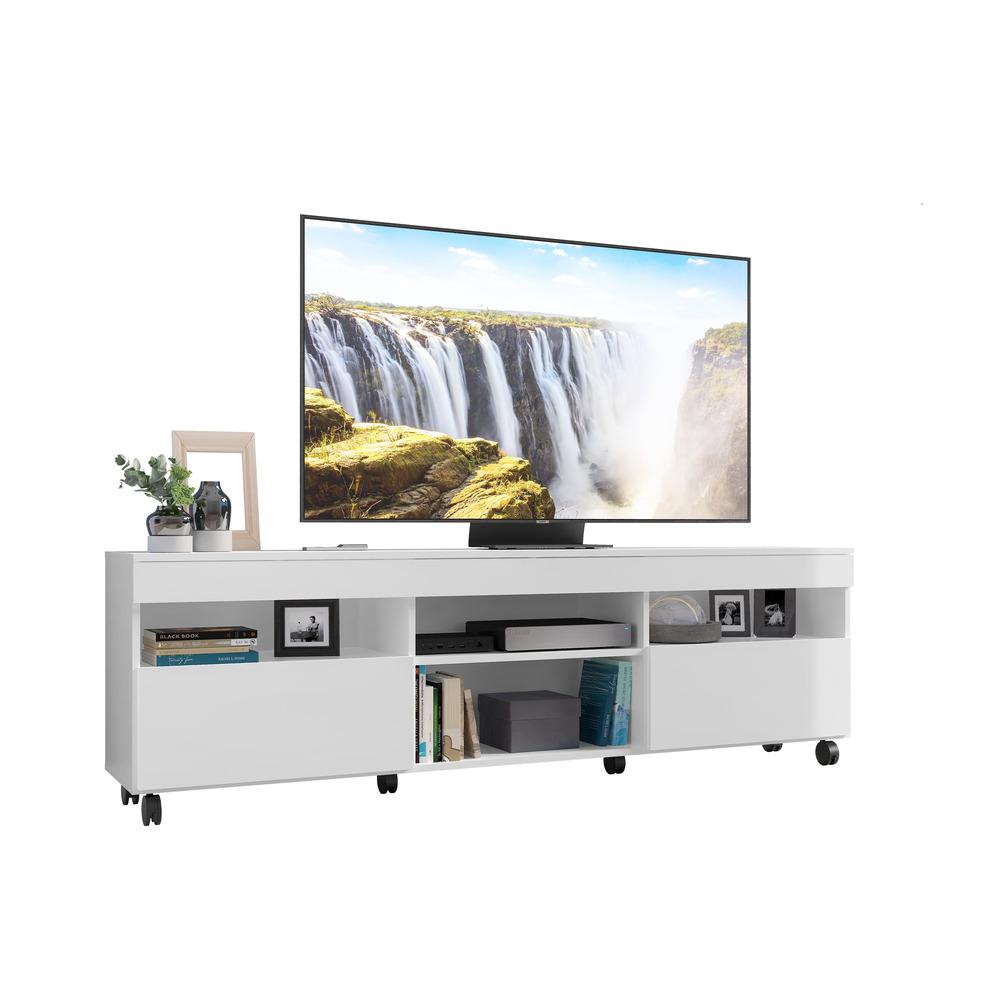 Rack TV 65" com Rodízios e 2 Portas Paris Multimóveis Branco em Oferta na Shopee