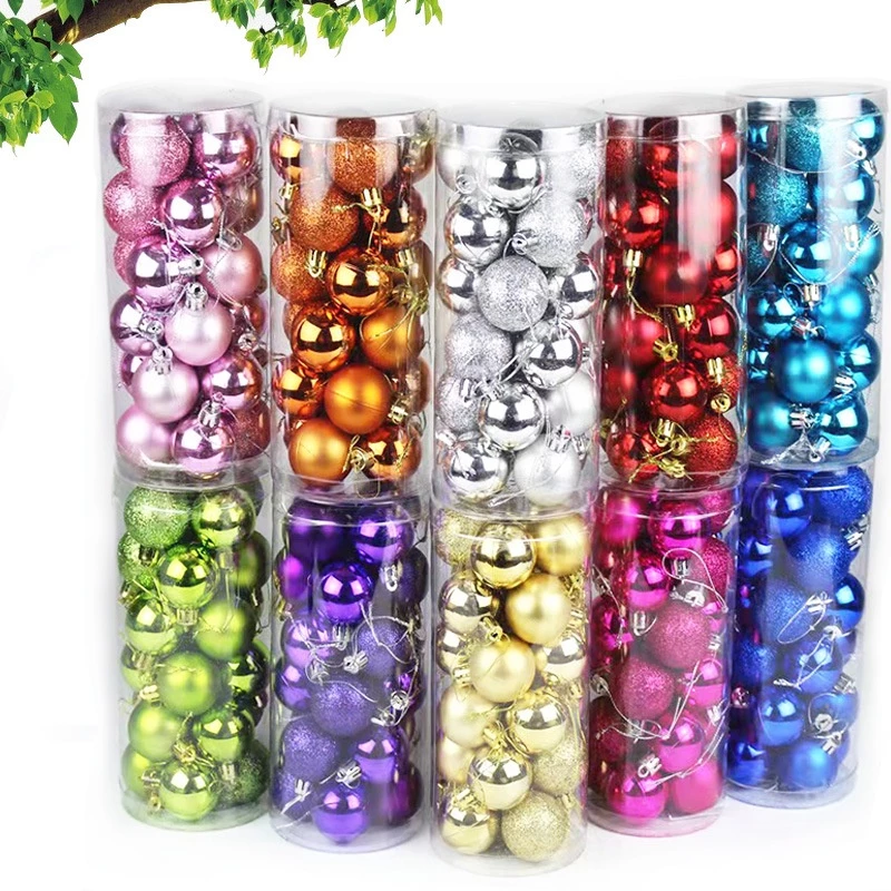 24PCS Baile Decorativo de Natal Pintura Delicada Contraste Tema E Glittering Christmas Tree Pends Decorativos Conjunto — imagem 1