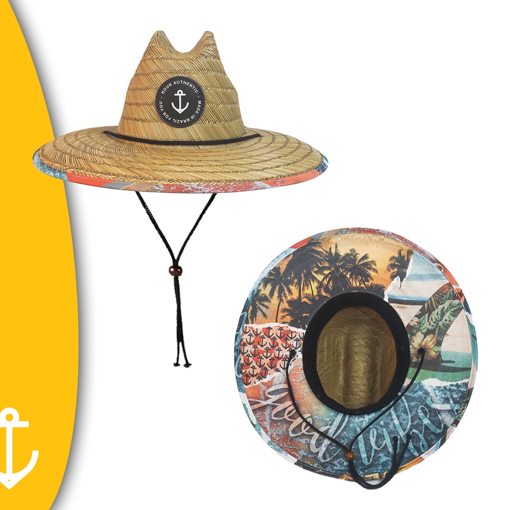 Chapéu de Palha Premium Good Vibes Surf Praia Saída Sol Verão Moda Masculino Feminino Palha Natural
