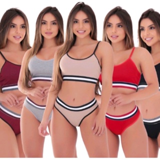 kit 5 conjunto feminino top com calcinha microfibra forrado em Oferta na Shopee