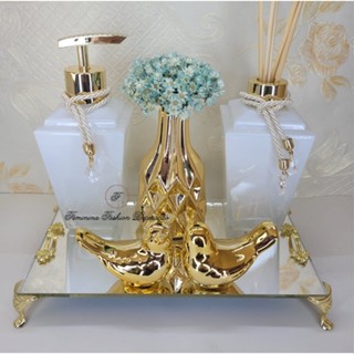 Kit Lavabo Banheiro Luxo 6 Peças Difusor Sabonete Bandeja