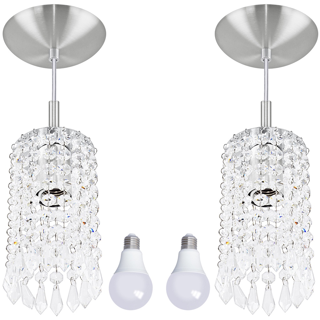 2 Pendente Cristal Acrilico Redondo Clearcrilic c/ Lamp 6000