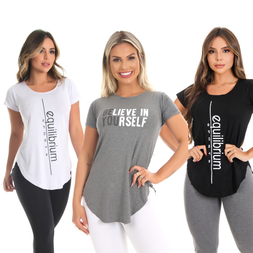 Kit 3 Blusas Fitness Academia Tapa Bum Bum
