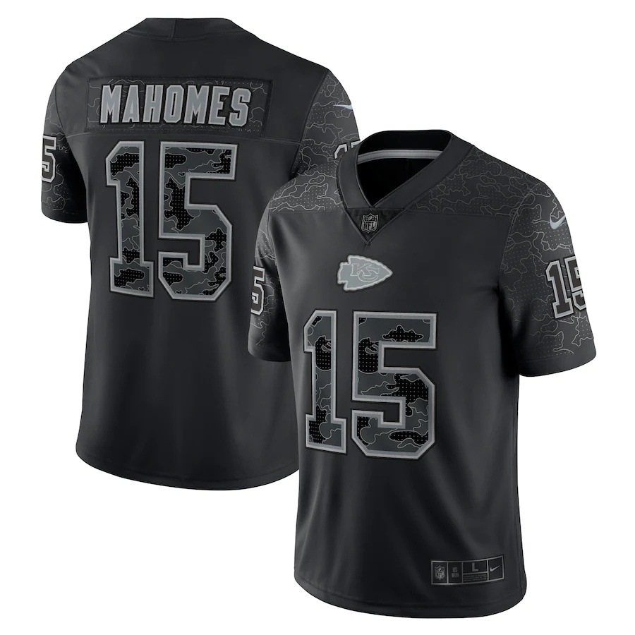 2023 Masculina Kansas City Chiefs Patrick Mahomes Preta Camiseta Travis Kelce RFLCTV Limitada Americana De Futebol Jersey