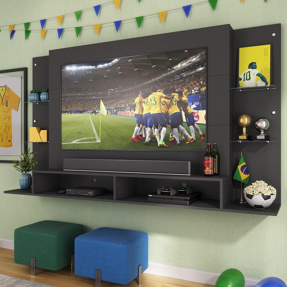 Painel TV 60" com Suporte e Prateleiras de Vidro Brasil Multimóveis BR3071 Preto em Oferta na Shopee