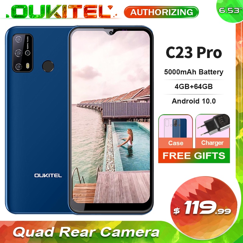 OUKITEL C23 Pro 5000mAh 4G Smartphone 6.53'Tela De Gota D 4GB + 64GB 13MP  Quad Câmeras Traseiras Android 10.0 Telefone Celular | Shopee Brasil