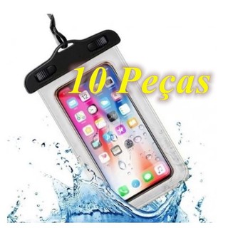 Kit 10  Capa Celular Bolsa Case Estanque A Prova D'Água Transparente Universal Praia Pisc…