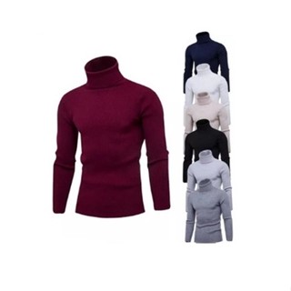 Cacharrel Blusa de Gola Alta Rolê Masculina Canelada Suéter Gola Alta MASCULINA