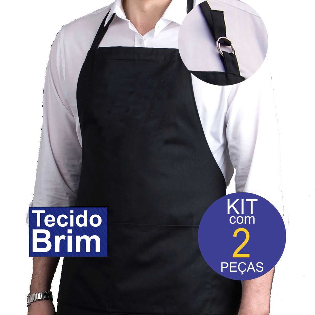 Kit 2 Aventais Brim Churrasqueiro Com Bolso Regulável Altura Chef Algodão Cozinha Garçom Brim