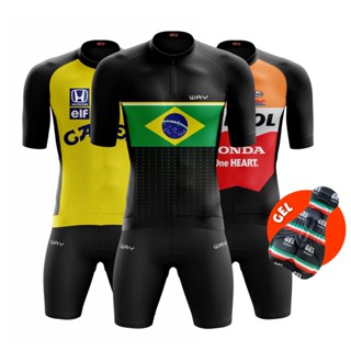 Conjunto de Ciclismo de Gel Masculino Kit Camisas Pro e Bermuda Short Bike