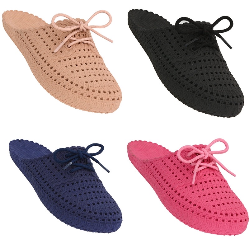 Mule Feminino Crochê Sapatilha Branco Confortável Bico Redondo Barato Promoção