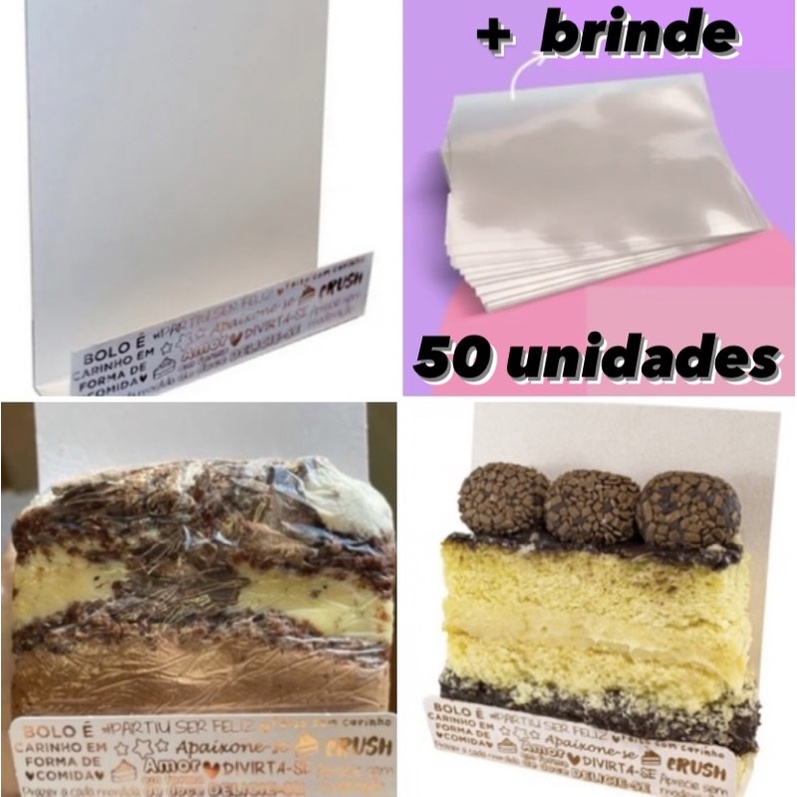 50 embalagem forma bolo slice Cake Idéia 11x12 cm com celofane + celofane em Oferta na Shopee