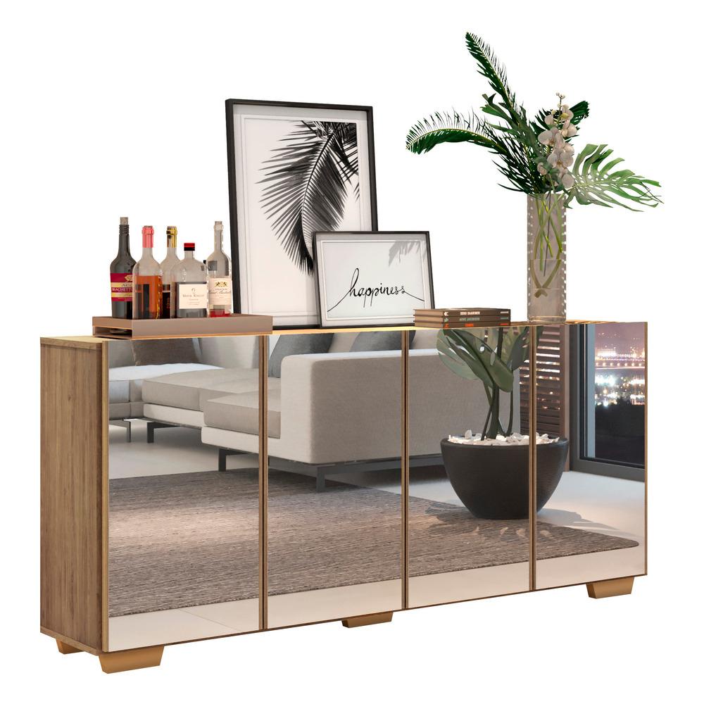Aparador Buffet com Espelho Multimóveis Vegas com 4 Portas FG3560 Rustic/Natural em Oferta na Shopee