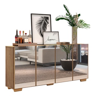Aparador Buffet com Espelho Multimóveis Vegas com 4 Portas FG3560 Rustic/Natural em Oferta na Shopee