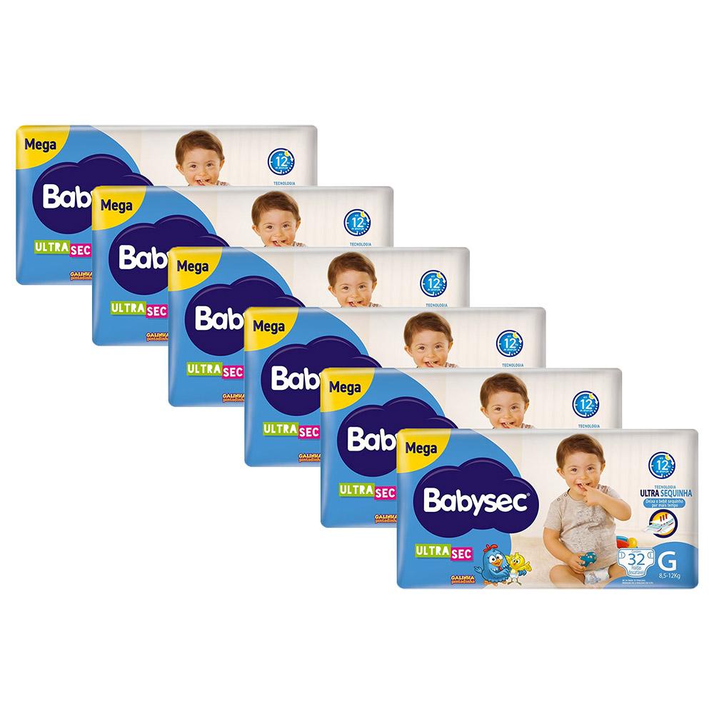 Kit 6 Fraldas Babysec Galinha Pintadinha Ultrasec Mega Tamanho G 32 unidades cada em Oferta na Shopee