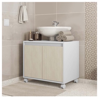 Gabinete Armário Para Banheiro Rodízios Clean Branco Caemmun em Oferta na Shopee