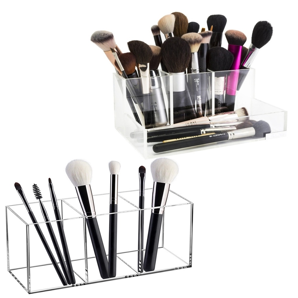 Kit Organizador Porta Maquiagem Pincel Lápis Rímel Batom Blush Base Acrílico Transparente