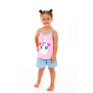 Pijama infantil unicórnio baby doll alcinha short curto conjunto meninas roupas para dormir verão estampado