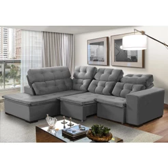 Sofá de Canto Berlim Retrátil/Reclinável 6 Lugares Cinza Pillow Top c/molas bonnel 2,20x2,80 - Sofá Casa