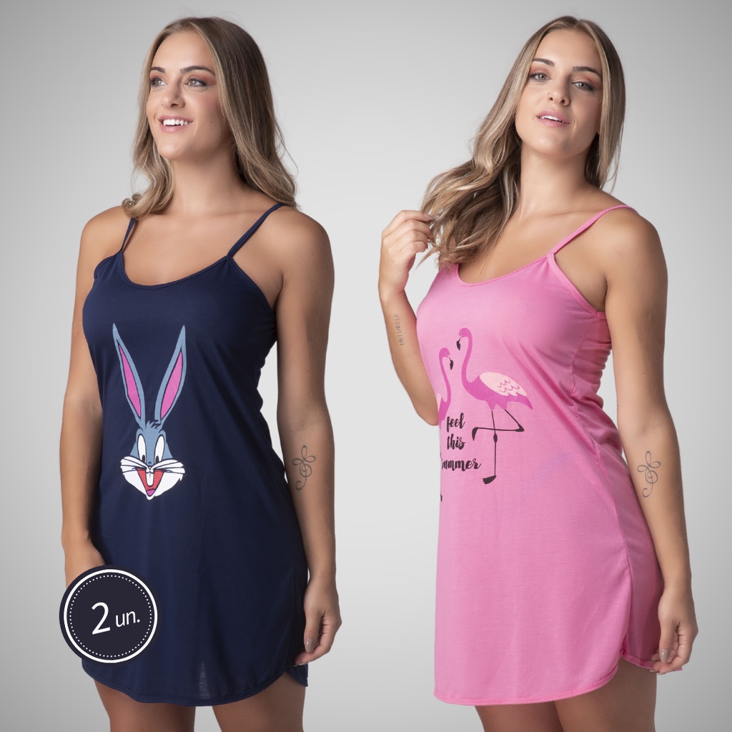 Promoção Kit 2 Camisolas Estampada Alcinha VerãoDormir Confortável Para Revenda Fresquinho Linha Noite Feminina 324 em Oferta na Shopee