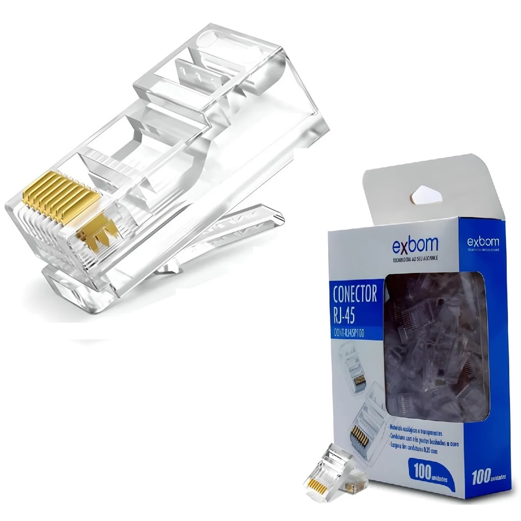 Conector Rj45 8X8 Cat5E - Pacote Com 100