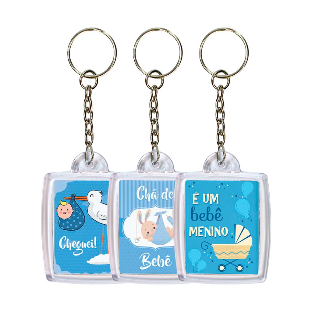 Chaveiro Lembrancinha Para Chá Revelação ou Chá de Bebê 3x4 - 12 unidades | Shopee Brasil