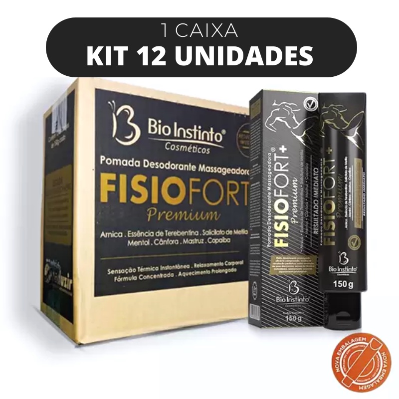 Kit 12 Pomada Massageadora Fisiofort Premium Preta - 150g - Bio Instinto em Oferta na Shopee