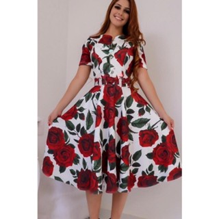 Vestido Moda Evangélica Gospel Estampado Floral Plus Size Roupa Social Festa Midi