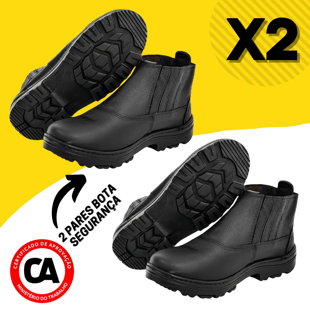 Kit 2 Pares Bota Botina De Segurança Masculina 100% Couro Bico Pvc