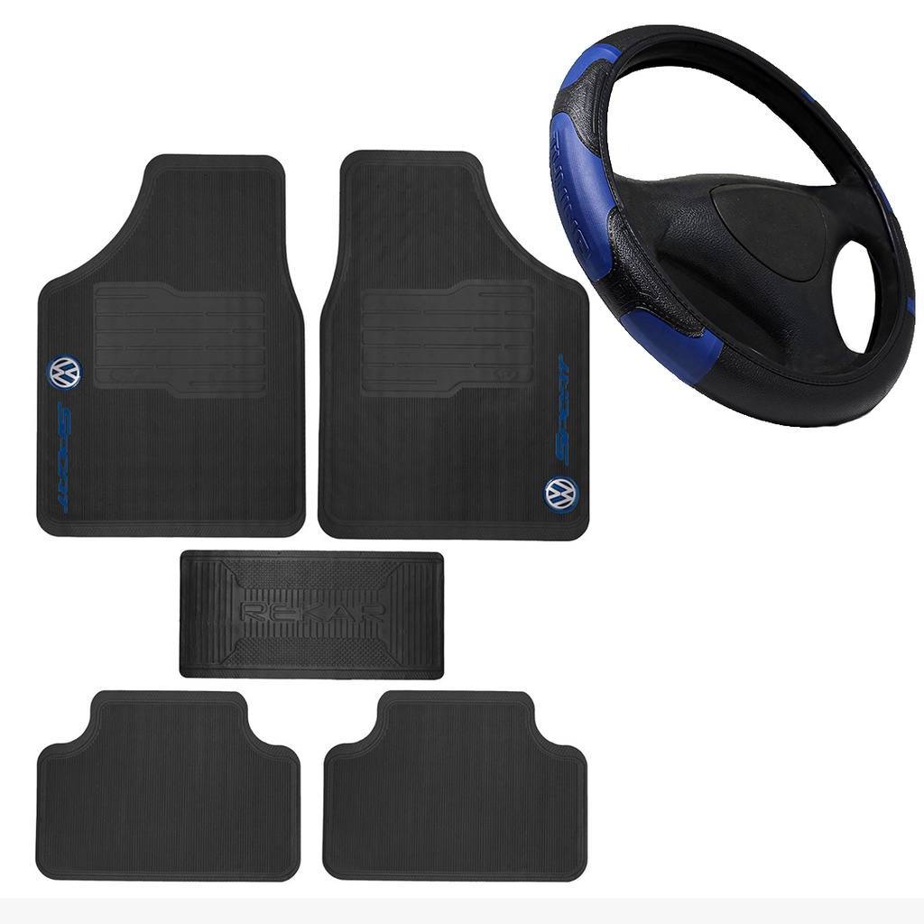 Tapetes De Carro Volkswagen + Capa De Volante Universal Azul em Oferta na Shopee
