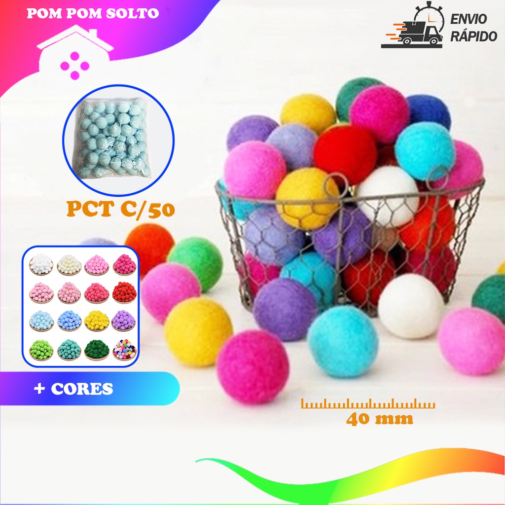 Pom Pom Fofinho Solto - 40mm - Pct C/ 50 Unidades