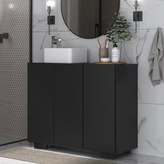 Gabinete Banheiro 3 Portas 90cm Multimóveis MP5031 Preto em Oferta na Shopee
