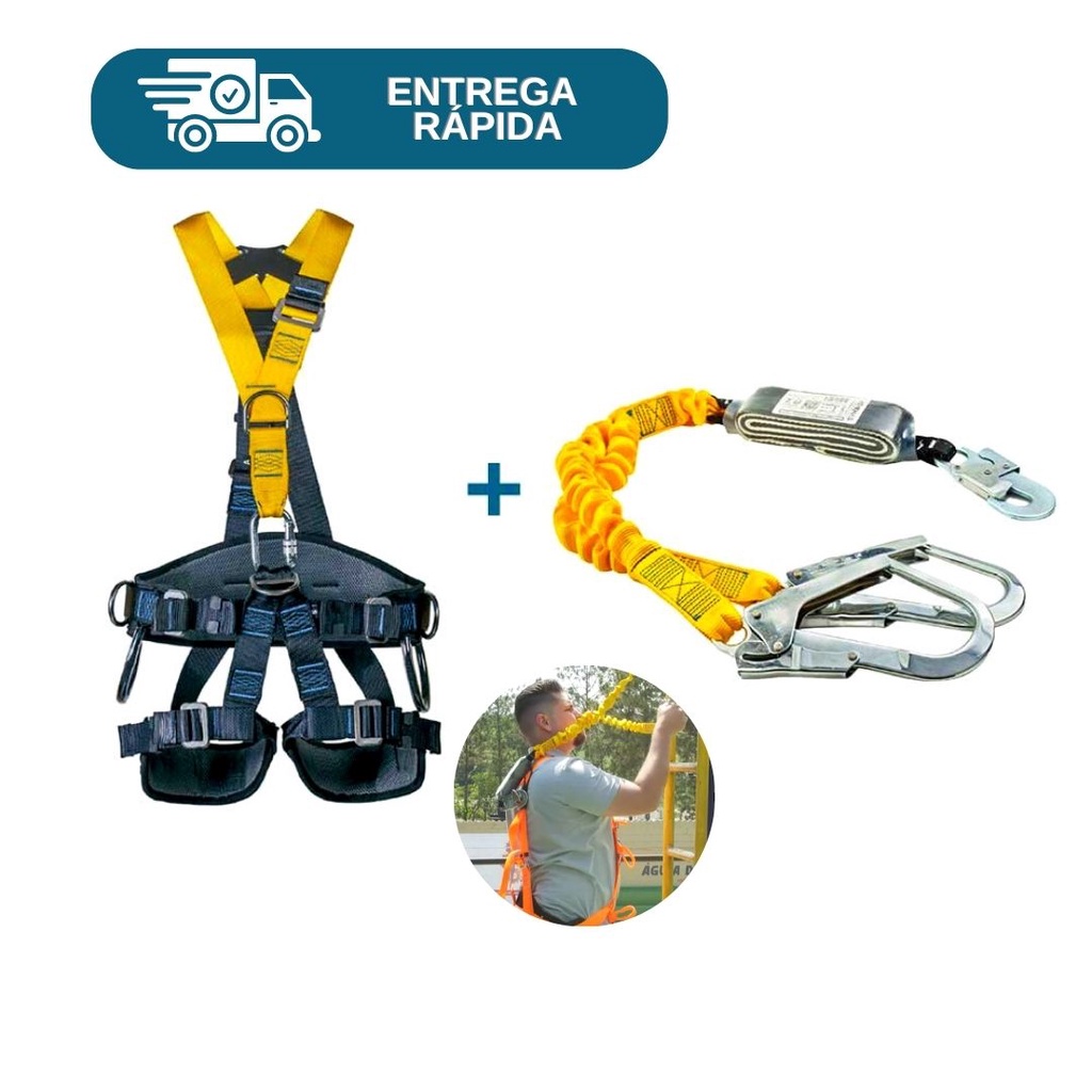 Cinto Paraquedista Segurança 4 Pontos Resgate Athenas AT 7033 GRE AC + Talabarte Y Tubular Com ABS