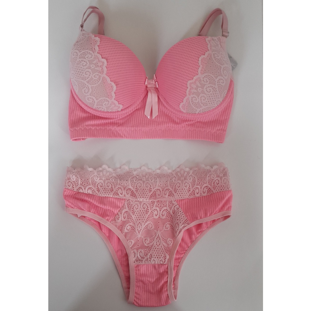 hot pink lace bra and panty set