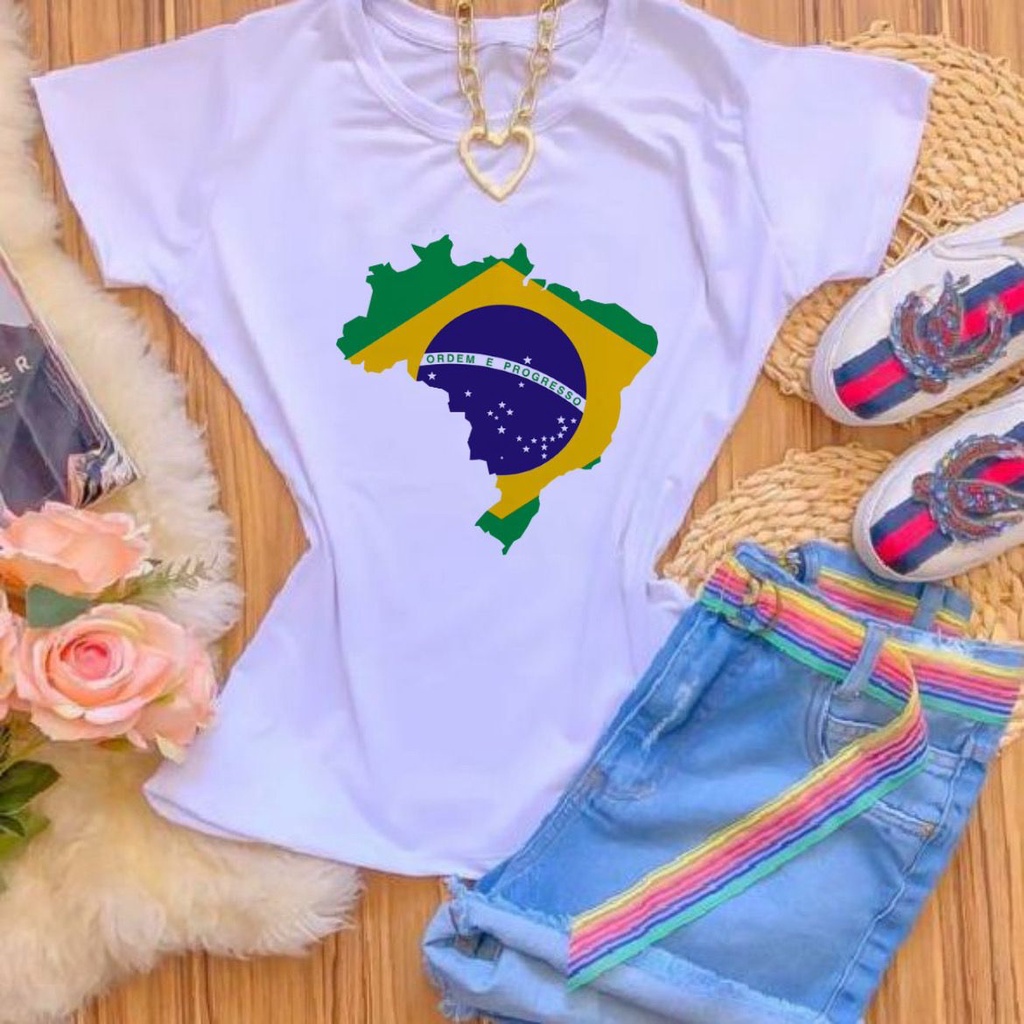 Camiseta T-shirt Blusa SELEÇÃO MAPA BANDEIRA DO BRASIL