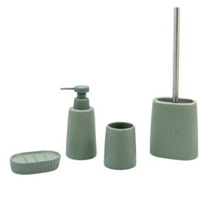 Kit banheiro cerâmica listrada verde 4 pçs - Oikos