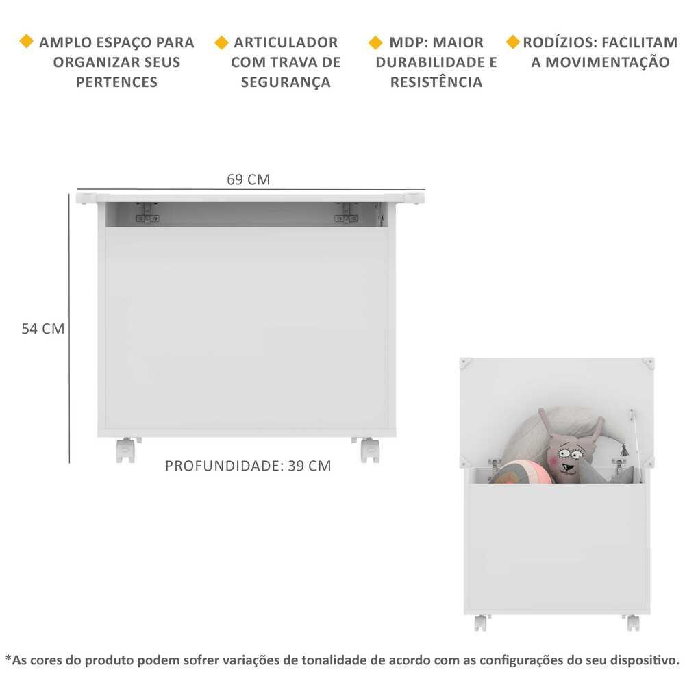 Detalhes do Baú Organizador Caixa de Brinquedos c/ Rodízios Multimóveis Branco
