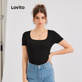 Lovito Body Casual Liso Básico Decote Quadrado De Alta Elasticidade L30ED003 (Preto)