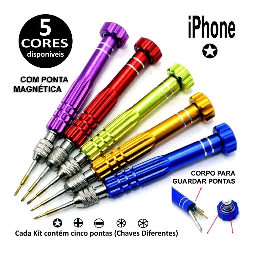 Kit Chave Precisão Profissional P/ iPhone T5 T6 Pentalobe