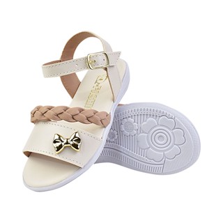 Sandália Infantil feminina Off white e bege com Lacinho e Trança
