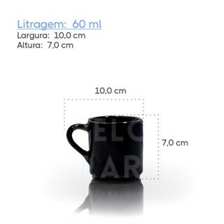 Kit 6 Canecas De Café 60ml Porcelana Preta Lisa Xícara Luxo