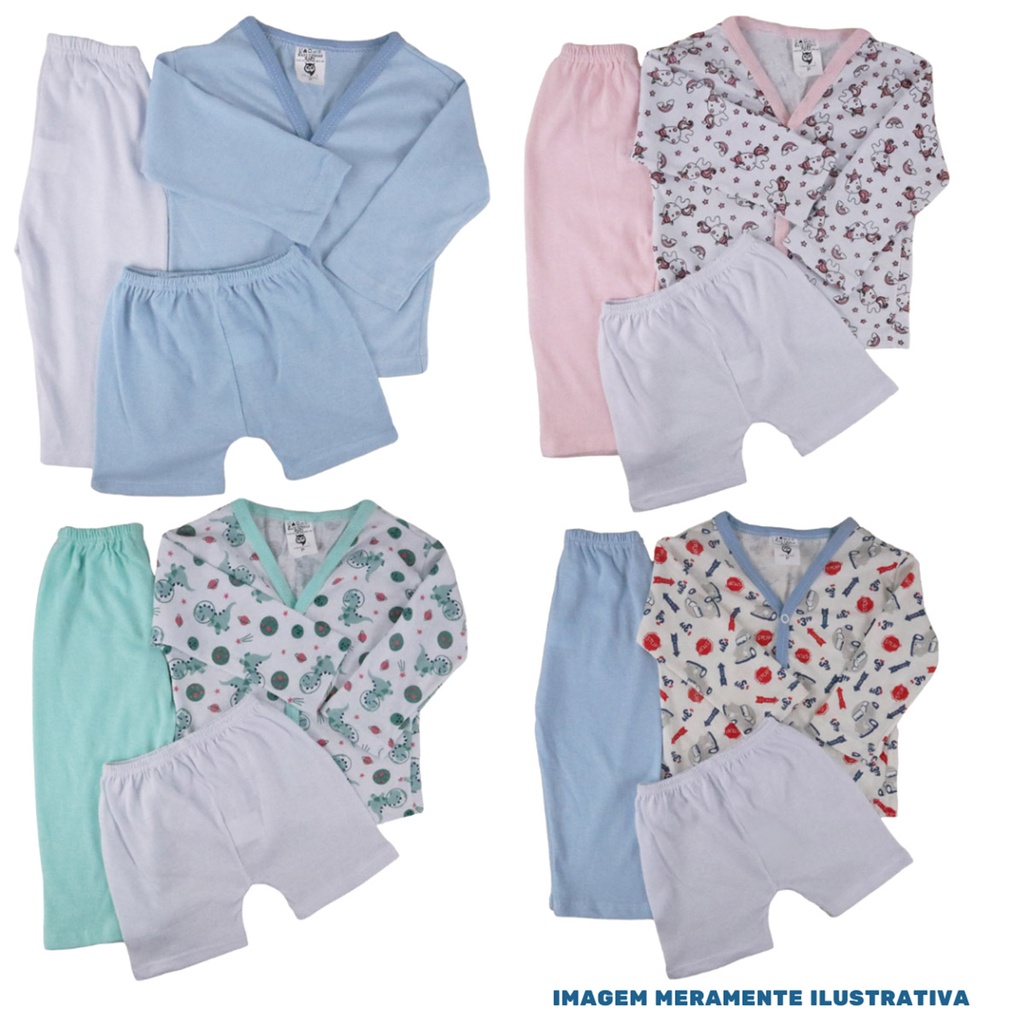 Kit Pijama C/3 Peças Outono Conjunto Bebe Manga Longa em Oferta na Shopee