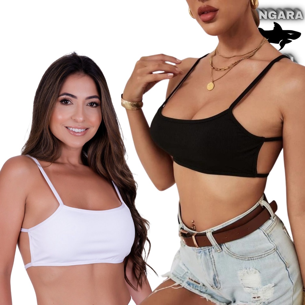 top croped alça costa nua modelo da gringa febre do tiktok em Oferta na Shopee